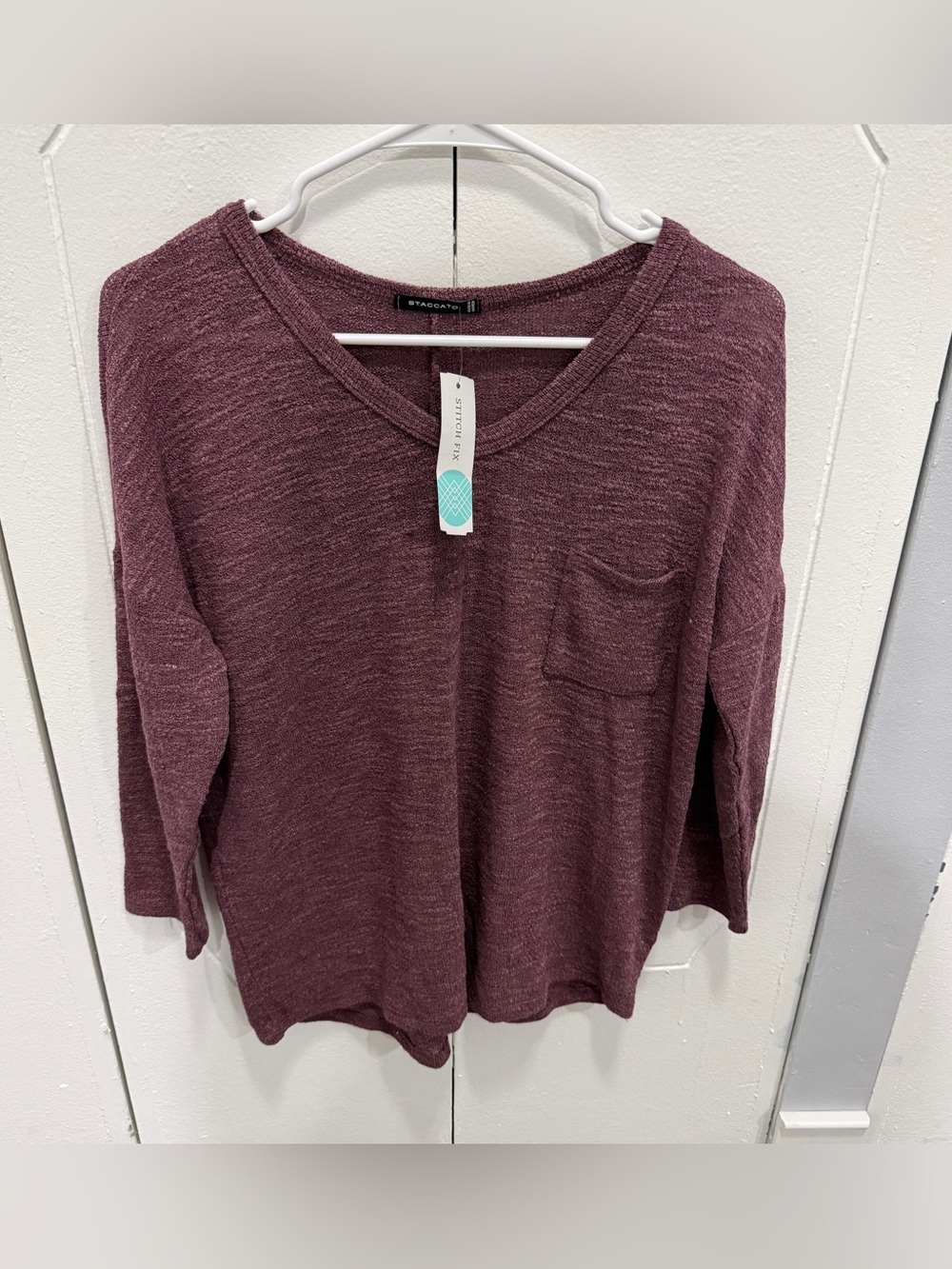NWT Staccato Purple Calianna V Neck 3Q Knit Top